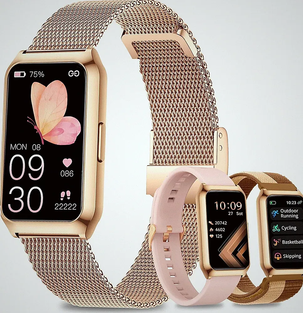 Smartwatch Damen 1,47" Aluminiumgehäuse Fitnessuhr Pulsuhr SpO2 IP68 Roségold