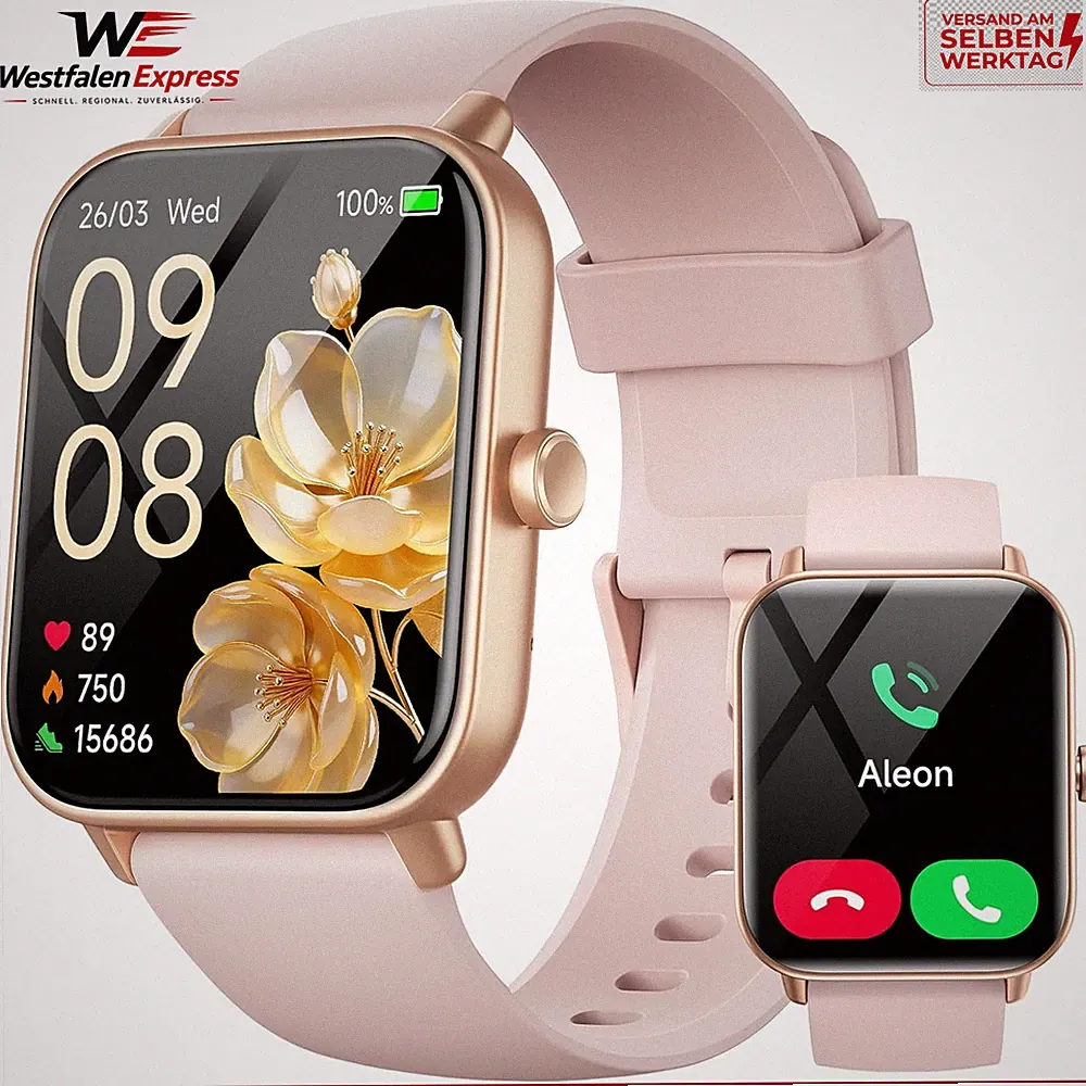 Smartwatch Damen 1,8" Fitnessuhr mit Telefonfunktion Herzfrequenz Schlafmonitor