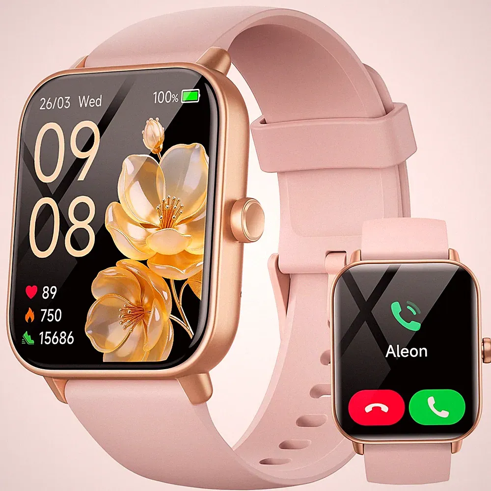 Smartwatch Damen 1.8" mit Telefonfunktion, Fitness Tracker, Pink, 120 Sportmodi