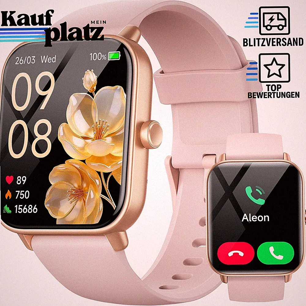 Smartwatch Damen 1,8" mit Telefonfunktion Fitnessuhr Herzfrequenz IP68