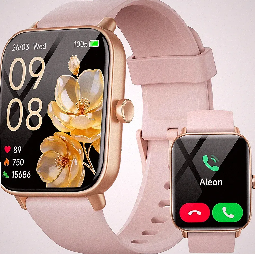 Smartwatch Damen 1.8" mit Telefonfunktion, Fitnessuhr mit Alexa, Pink, 120