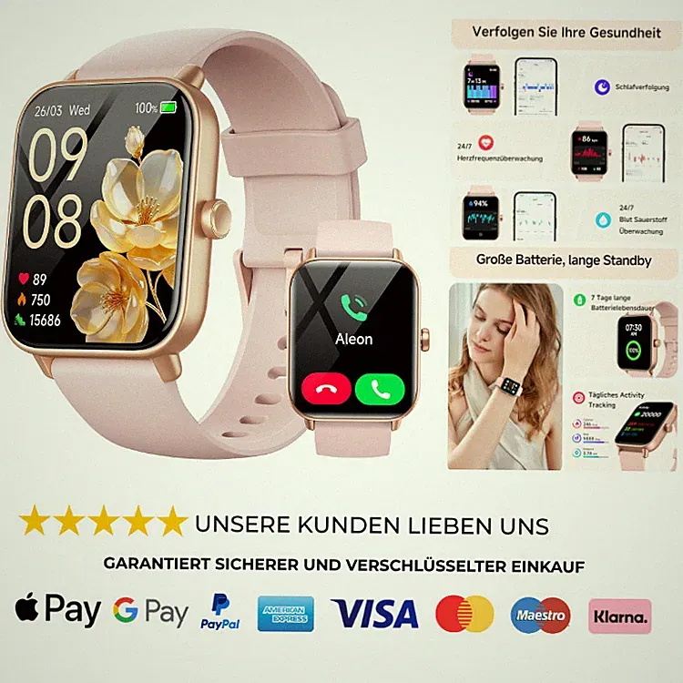 Smartwatch Damen 1,8 Zoll Fitnessuhr 120 Sportmodi