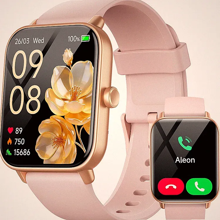 Smartwatch Damen 1,8 Zoll mit Telefonfunktion, Herzfrequenz, Pink, Bluetooth