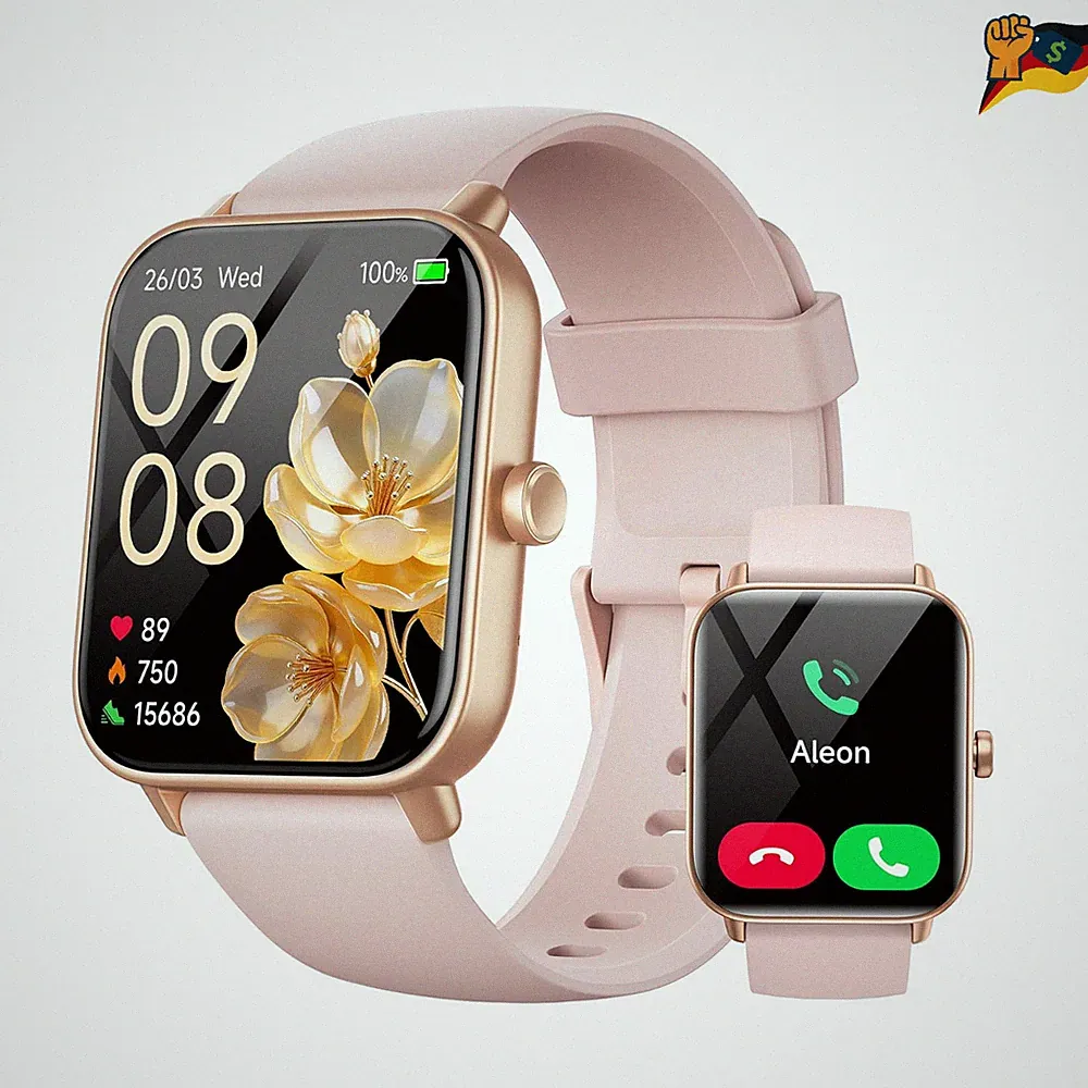 Smartwatch Damen 1,8 Zoll Pink Fitnessuhr Herzfrequenz Schlafmonitor Sport Uhr