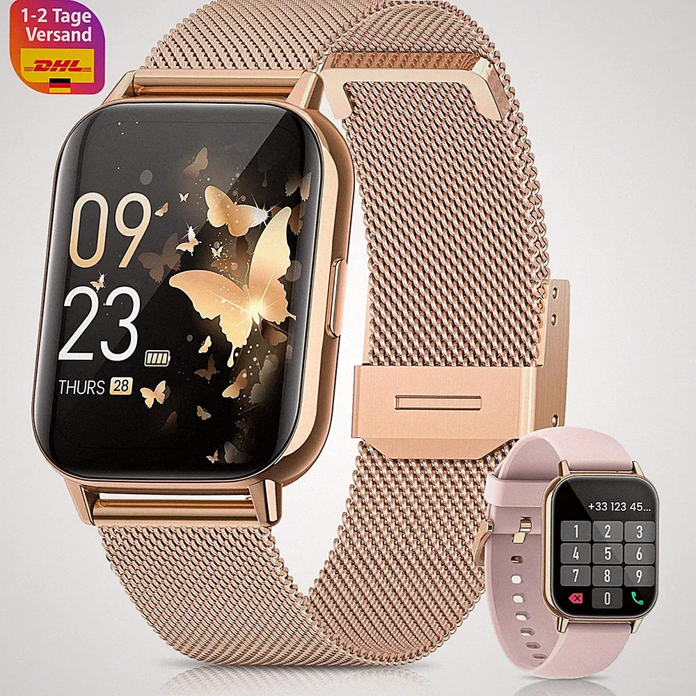 Smartwatch Damen 1,85" AMOLED Fitness Tracker mit Telefonfunktion 5ATM Roségold