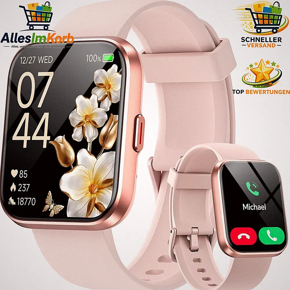 Smartwatch Damen 1,85" Fitness Tracker Herzfrequenz Schlafmonitor 10 Tage Akku