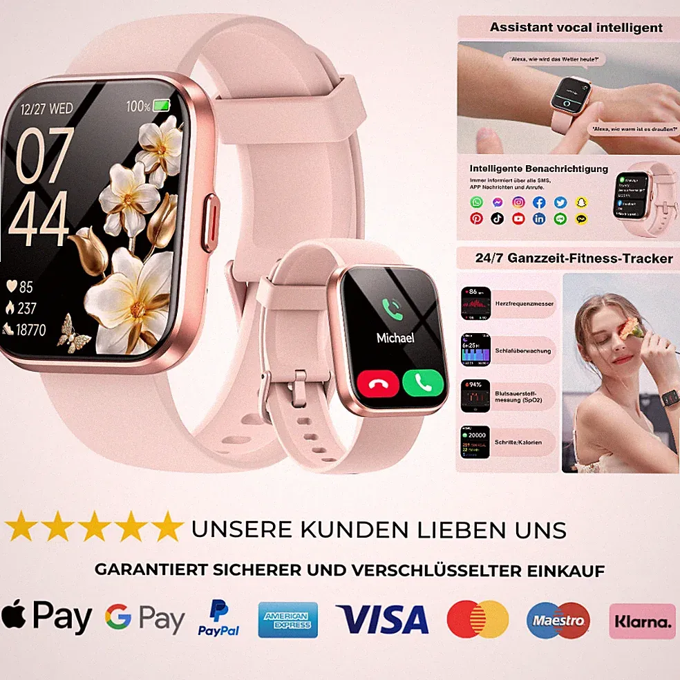 Smartwatch Damen 1,85 HD Display 10 Tage Akku 120 Sportmodi