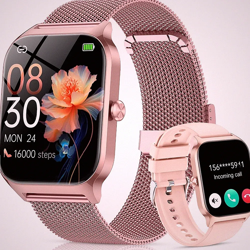 Smartwatch Damen 1,85'' HD Fitness Tracker Herzfrequenz SpO2 IP68 für iOS