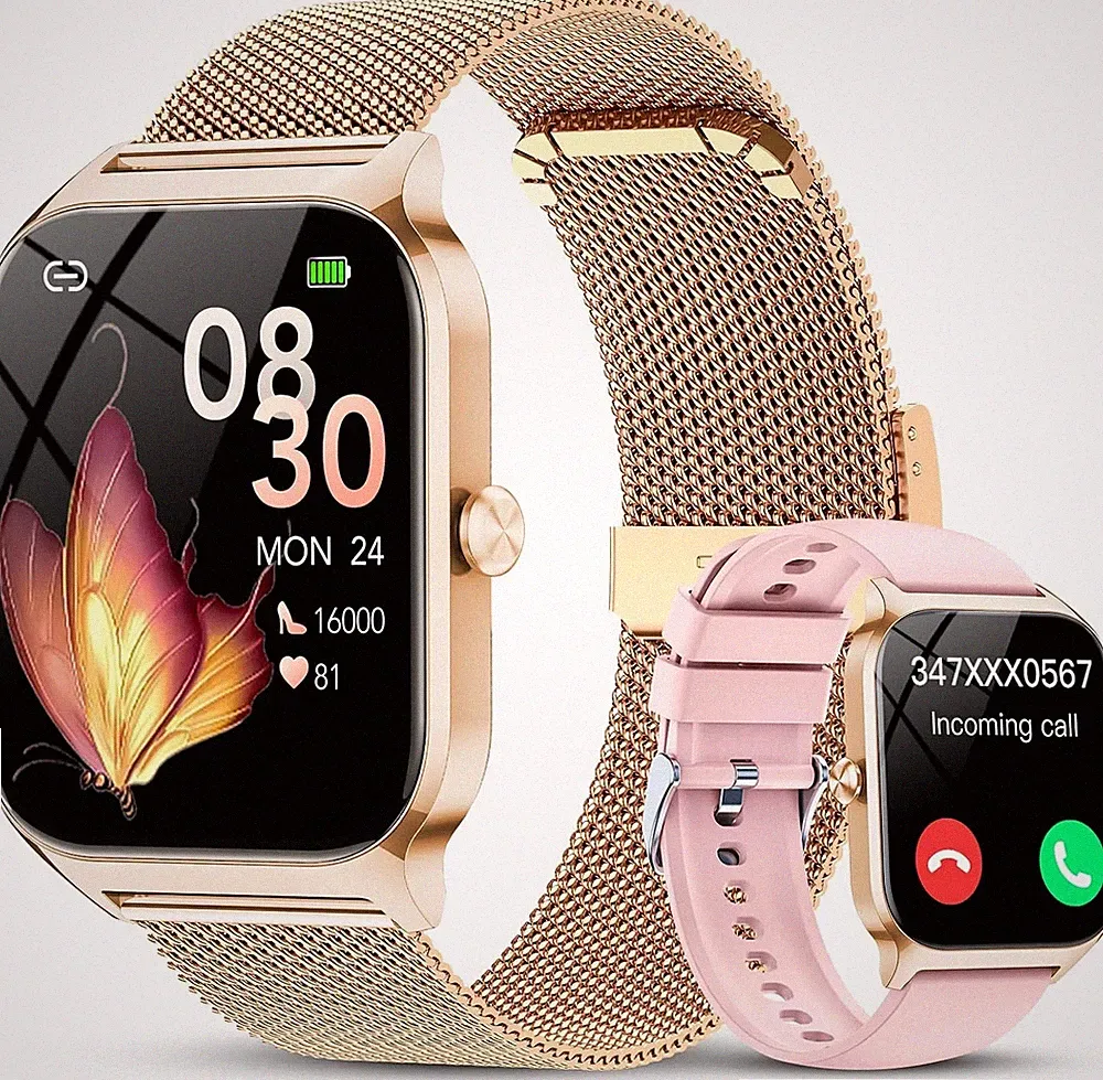 Smartwatch Damen 1,85" HD mit Telefonfunktion Herzfrequenz SpO2 Schlafmonitor