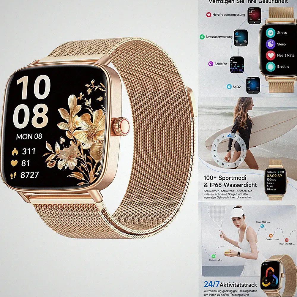 Smartwatch Damen 1,85 HD Sportmodi Fitnessuhr
