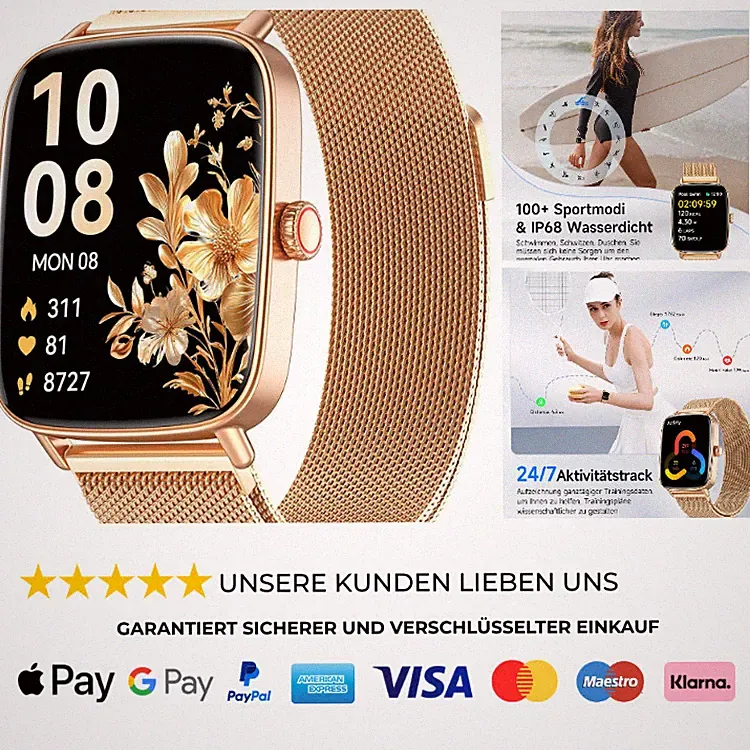 Smartwatch Damen 1,85 HD Sportmodi Fitnessuhr Bluetooth Anruf Benach