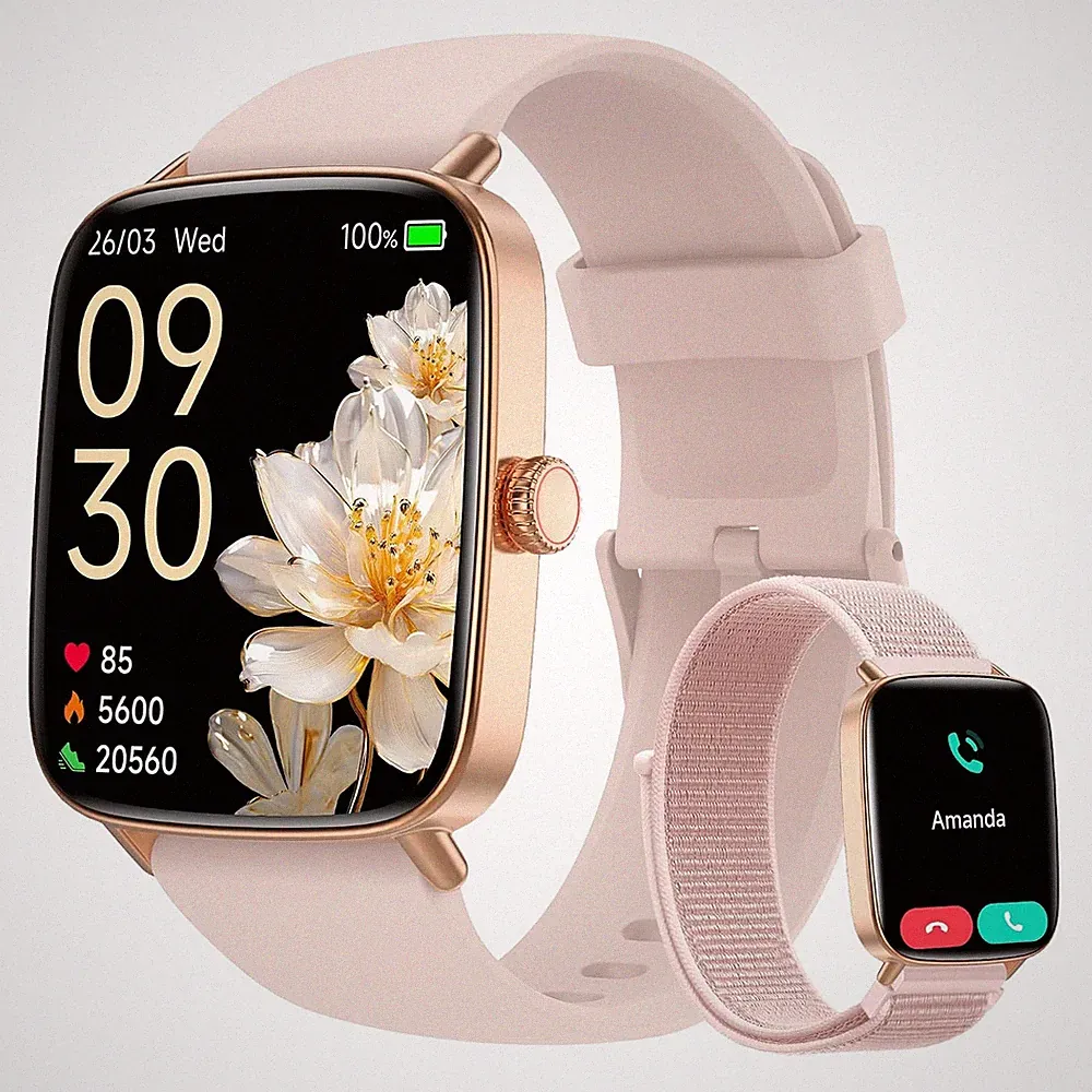 Smartwatch Damen 1,85 Zoll Fitness Tracker 110 Sportmodi wassergeschuetzt Uhr