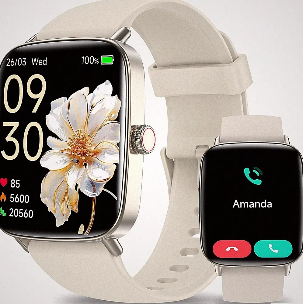 Smartwatch Damen 1,85 Zoll Fitnessuhr mit Telefonfunktion Pulsuhr IP68