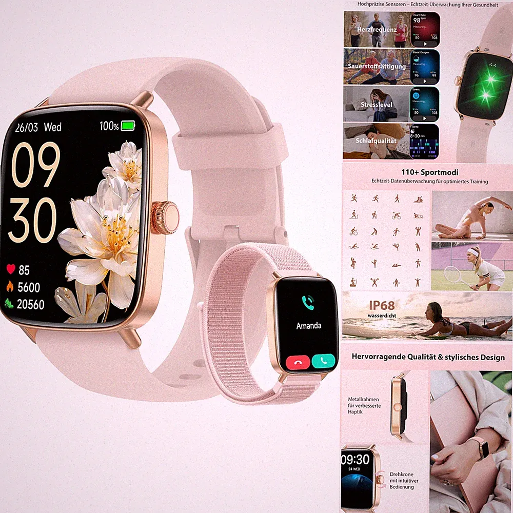 Smartwatch Damen 185 Zoll Wasserdicht Fitnessuhr Schrittzähler