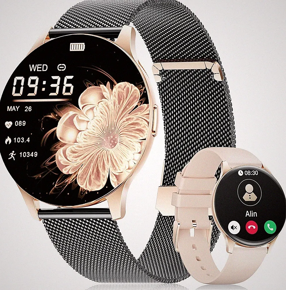Smartwatch Damen 2 Armbänder 1,43 Zoll AMOLED Fitnessuhr