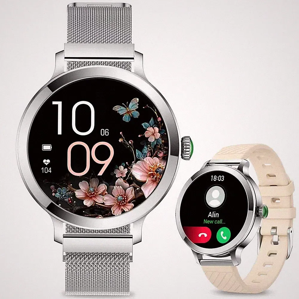 Smartwatch Damen(2 Armbändern) 1.1 HD AMOLED Display Smartwatch mit