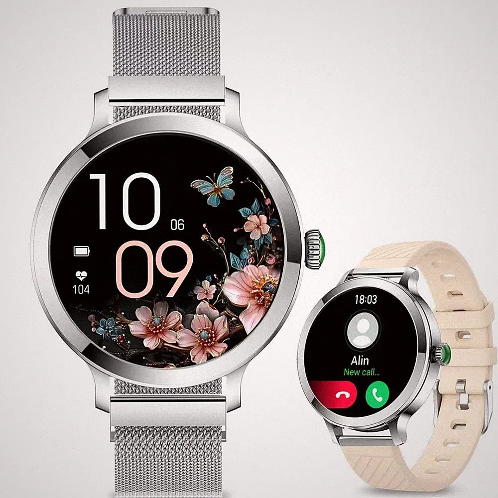 Smartwatch Damen(2 Armbändern) 1.1 HD AMOLED Display Smartwatch mit
