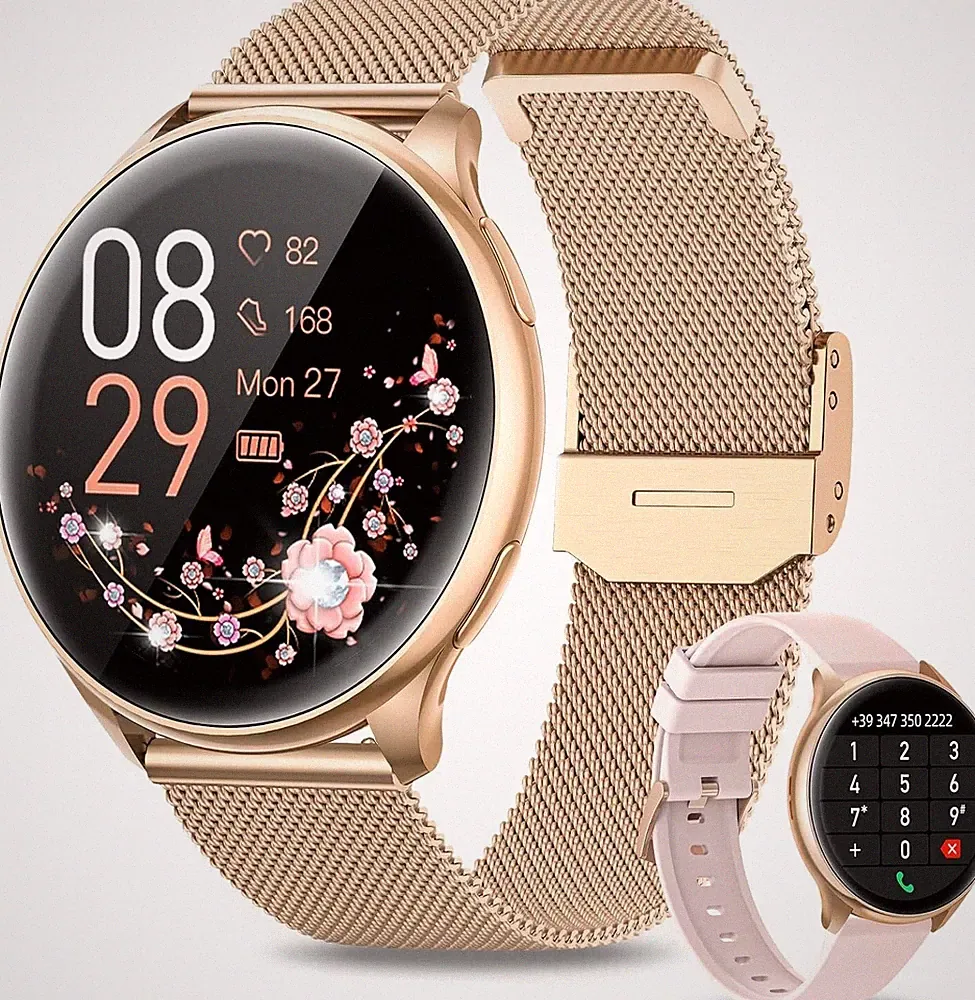 Smartwatch Damen 2024 Bluetooth Wasserdicht Sport Uhr Fitnessuhr Schrittzähler