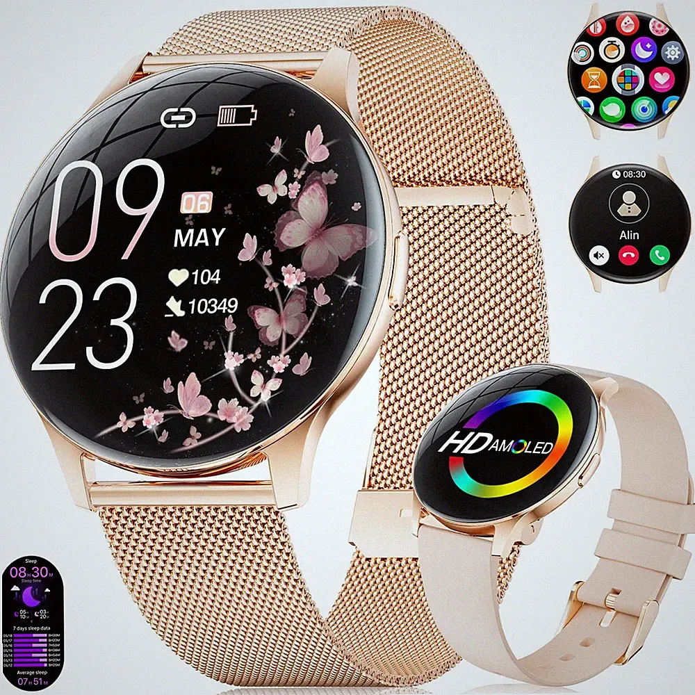Smartwatch Damen 2026 Fitness Armbanduhr 1,43 Zoll HD Display IP68 Roségold
