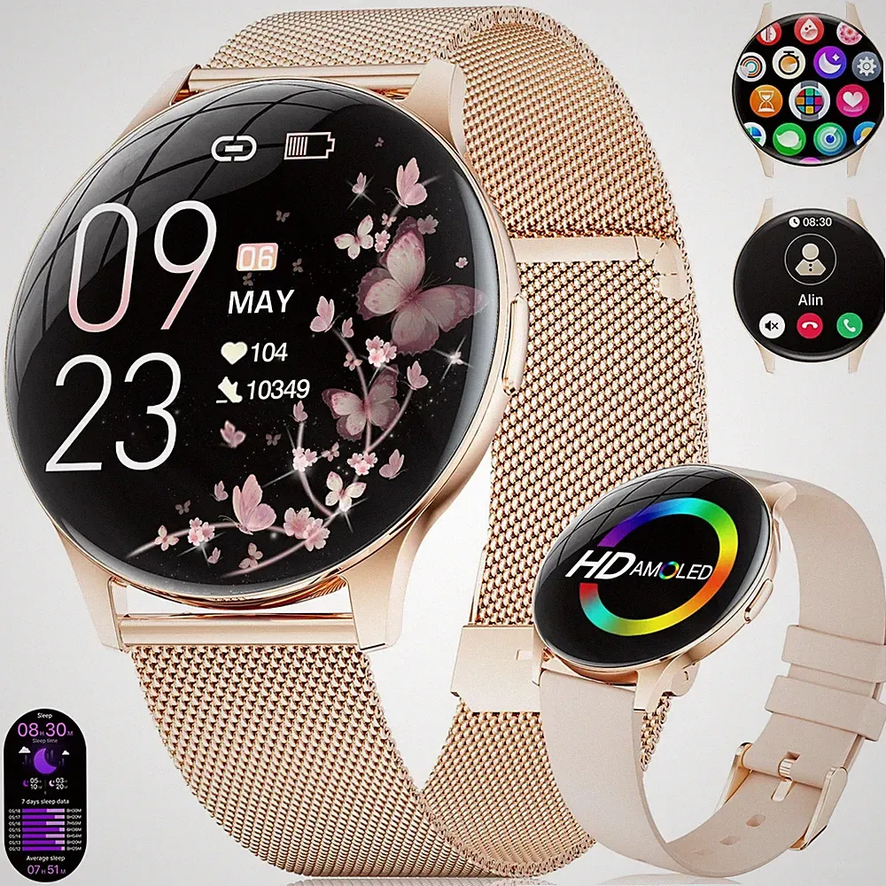 Smartwatch Damen 2026 mit Anrufen 7,99 mm UltraDünne Elegante Fitness Armban...