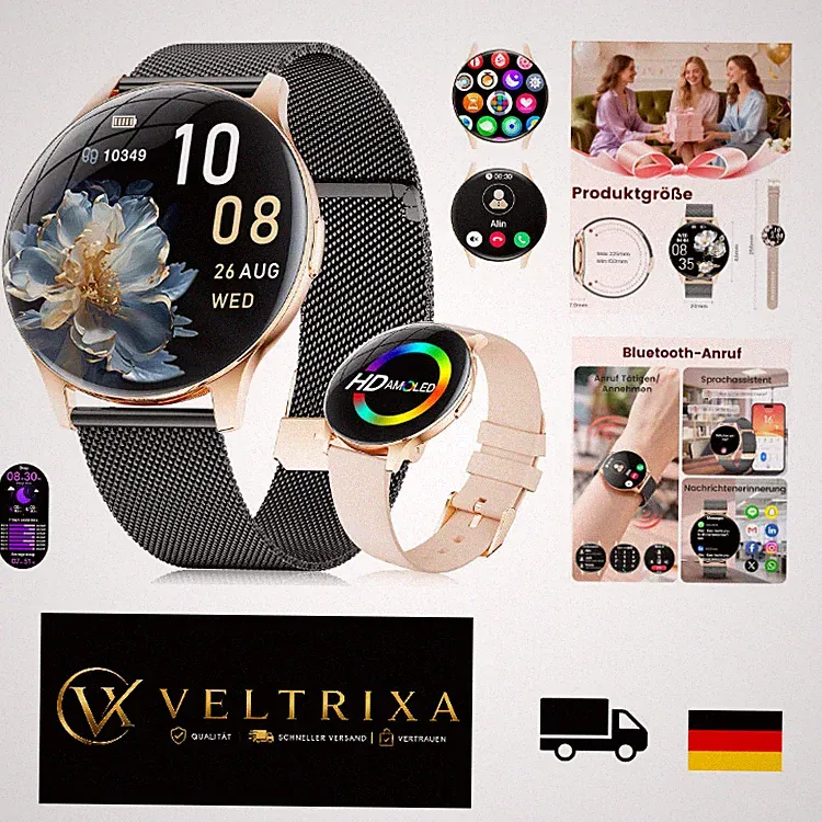 Smartwatch Damen 2026 Ultra Dünne Fitness Armbanduhr 1,43 Z