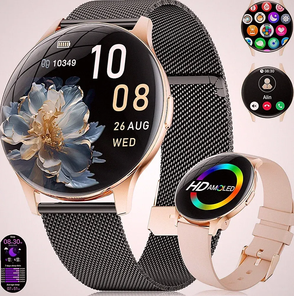 Smartwatch Damen AMOLED 1,43 mit Telefonfunktion Fitnessuhr für Samsung & iPhone