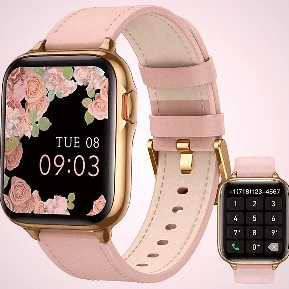 Smartwatch Damen Anruf BT 1,7'' IP68 Oxy Schrittzähler Cardio Android iOS Ros...