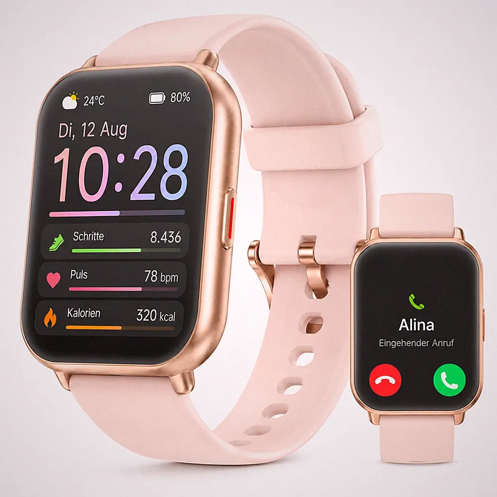 Smartwatch Damen Anruffunktion Fitnessuhr Sportuhr für iPhone & Samsung - Rosa