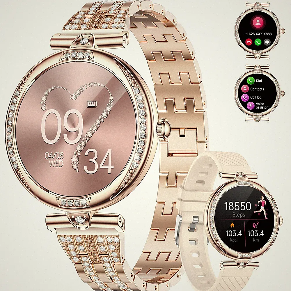Smartwatch Damen Bluetooth Anrufe für Android iOS 1.19" AMOLED LED - Sportuhr