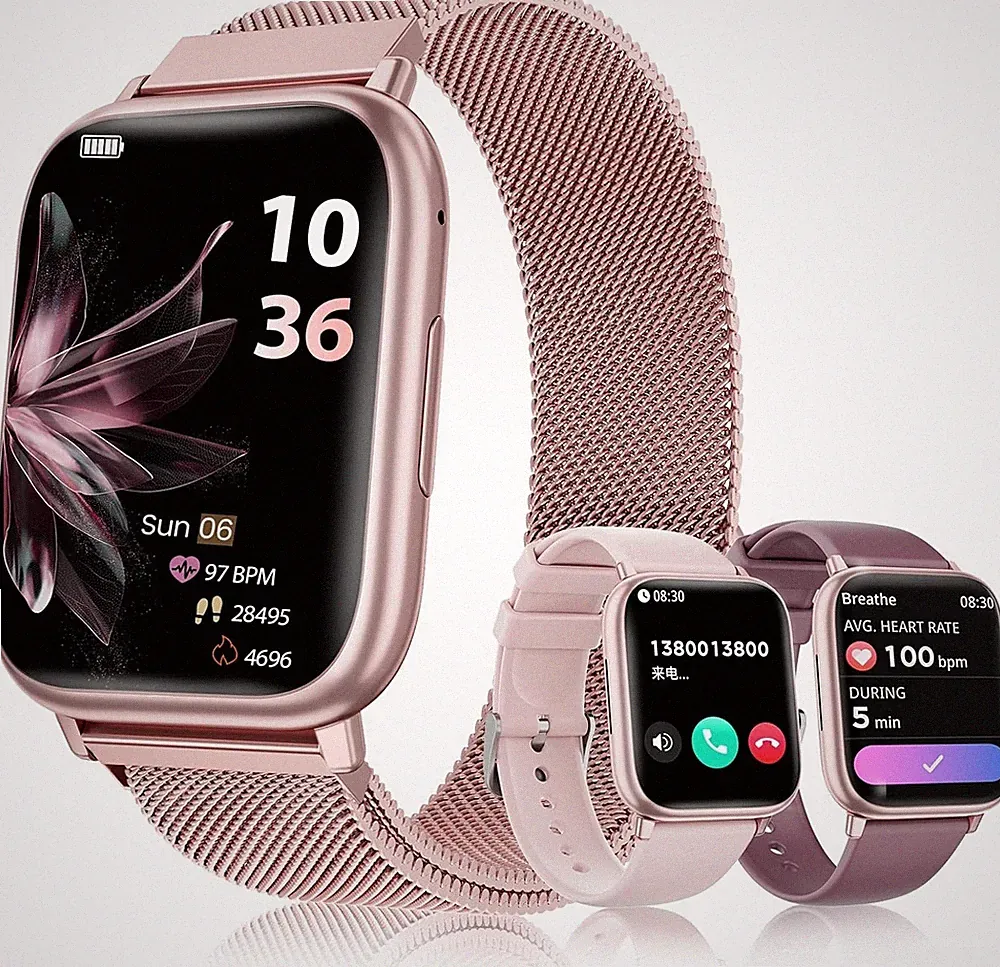 Smartwatch Damen Bluetooth Anruffunktion Fitnessuhr Sportuhr Android iOS - Rosa
