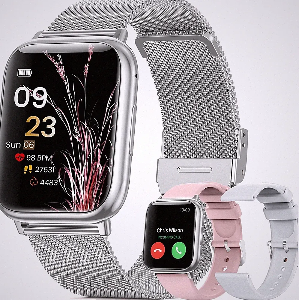 Smartwatch Damen Bluetooth Anruffunktion Fitnessuhr Sportuhr Android iOS -Silber