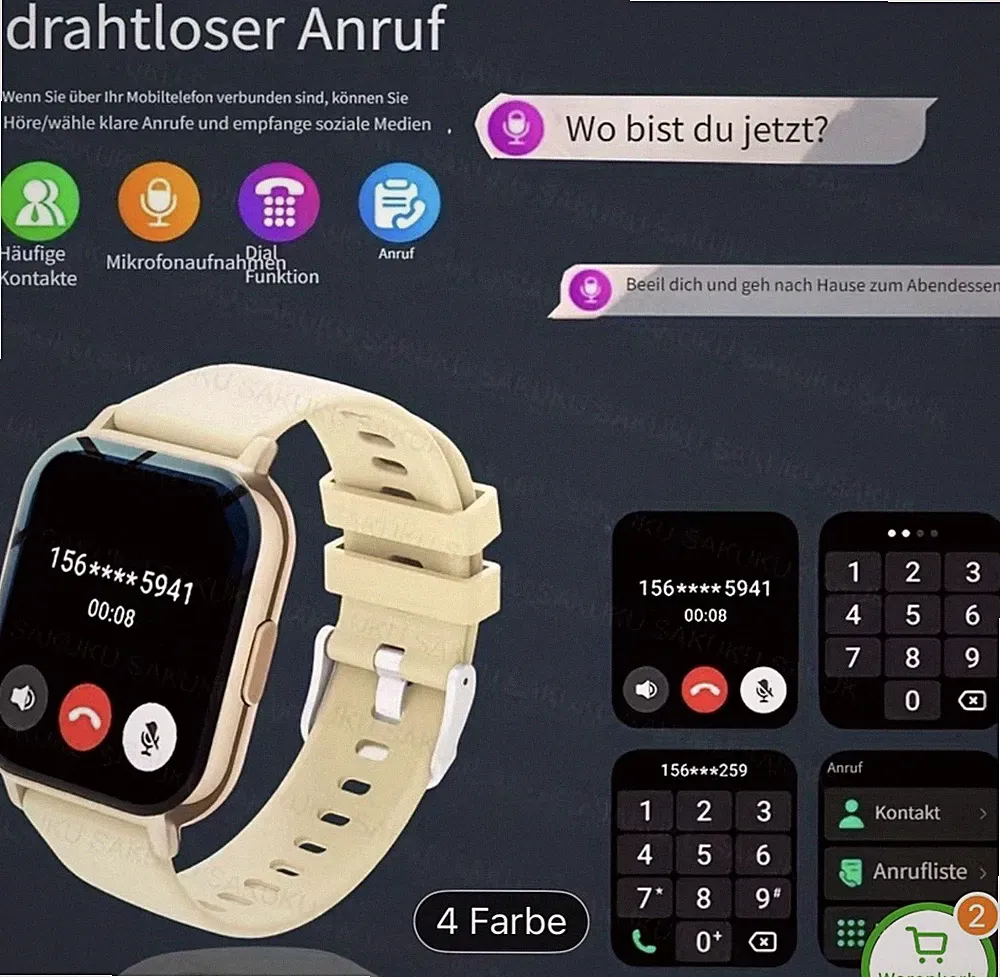 Smartwatch Damen Bluetooth, Fitness, Android iOS