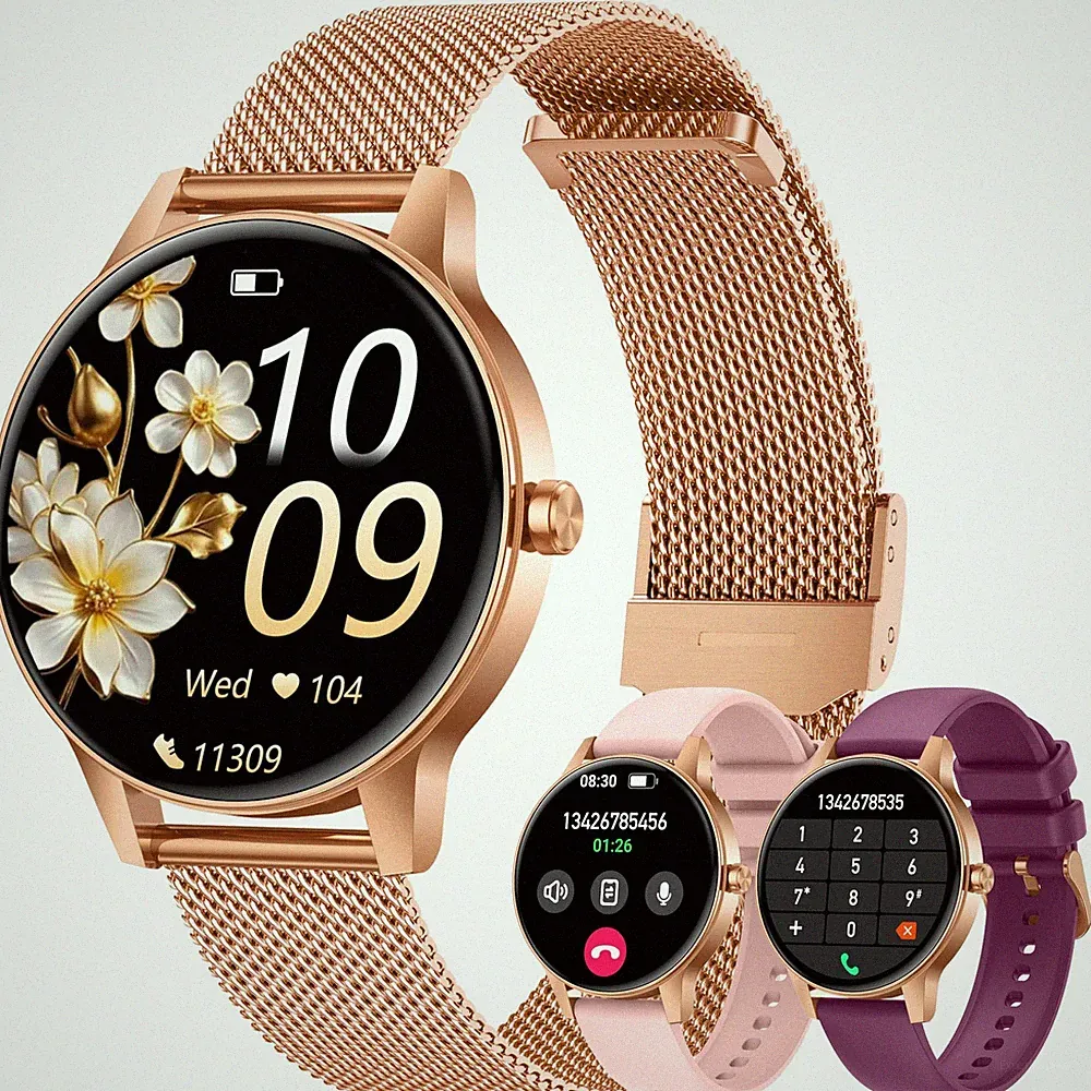 Smartwatch Damen+Bluetooth Sportuhr: 1.27" HD Touchscreen Menstruationszyklus