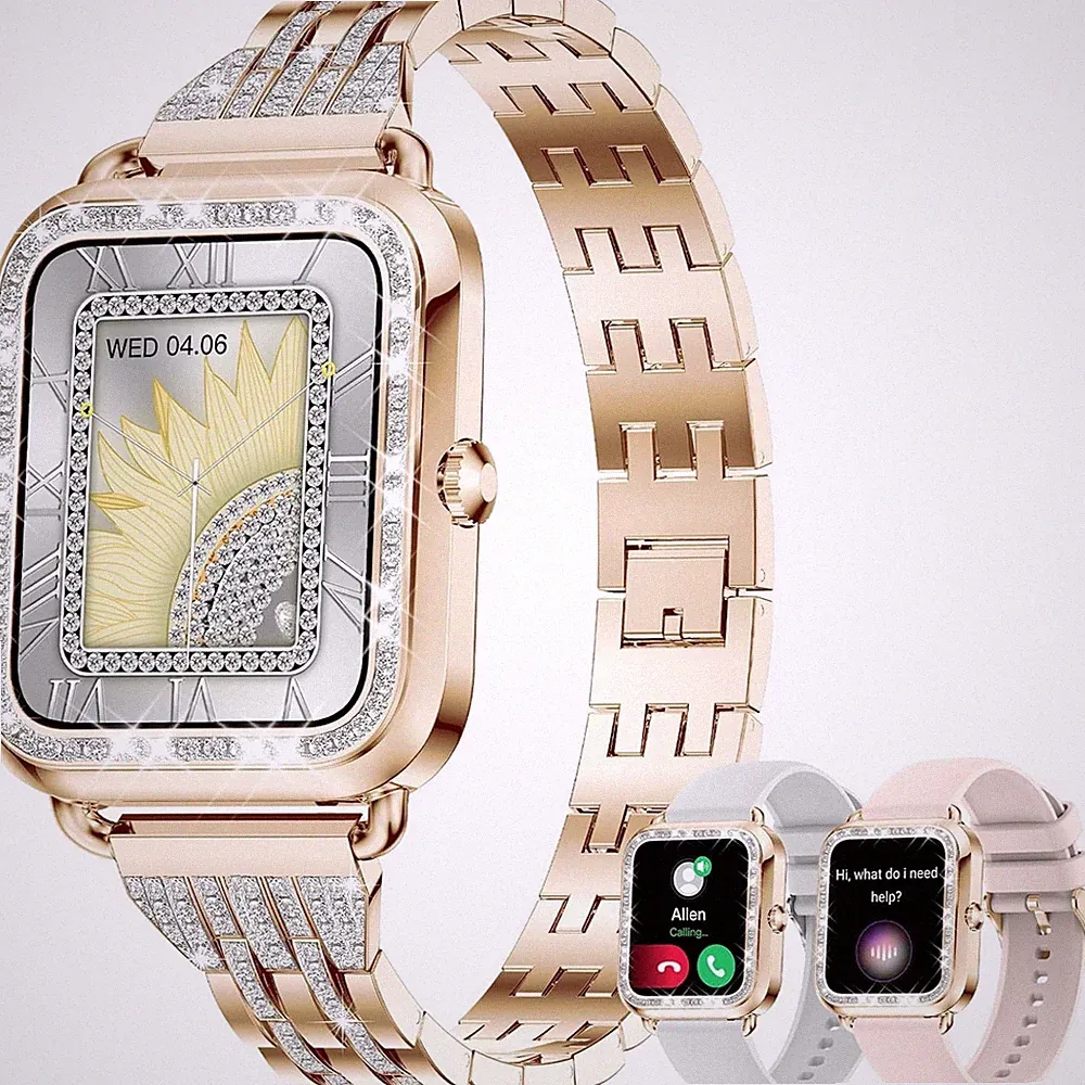 Smartwatch Damen Diamant Rosegold 1,29" Touch, Sportmodi, Musik