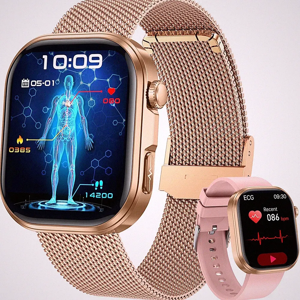 Smartwatch Damen EKG HRV Blutdruck 1,88 Zoll Edelstahlarmband Hochwertig
