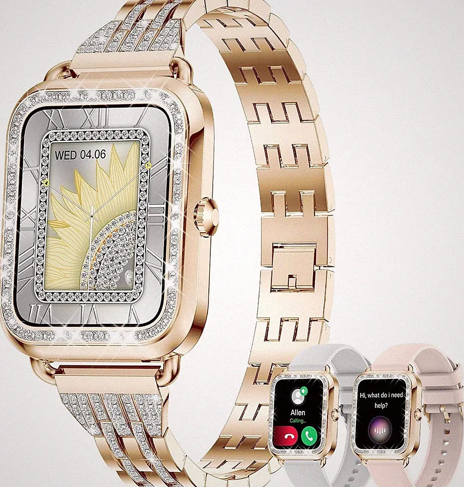 Smartwatch Damen Fitnessuhr 1,29 Zoll Touch Display Rosegold mit 3 Armbändern