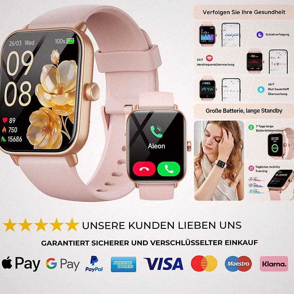 Smartwatch Damen Fitnessuhr 1,8 Zoll HD 120 Sportmodi