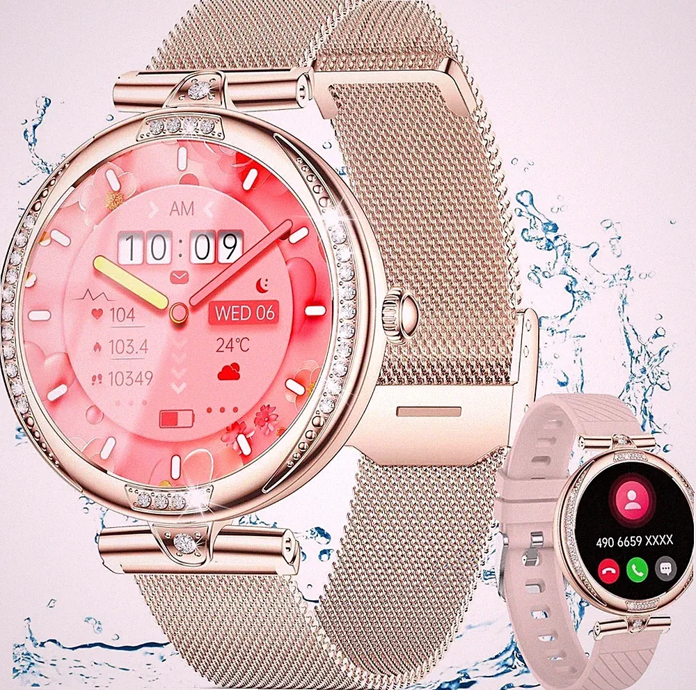 Smartwatch Damen Glitzer mit Telefonfunktion Armbanduhr Bluetooth Fitnessuhr