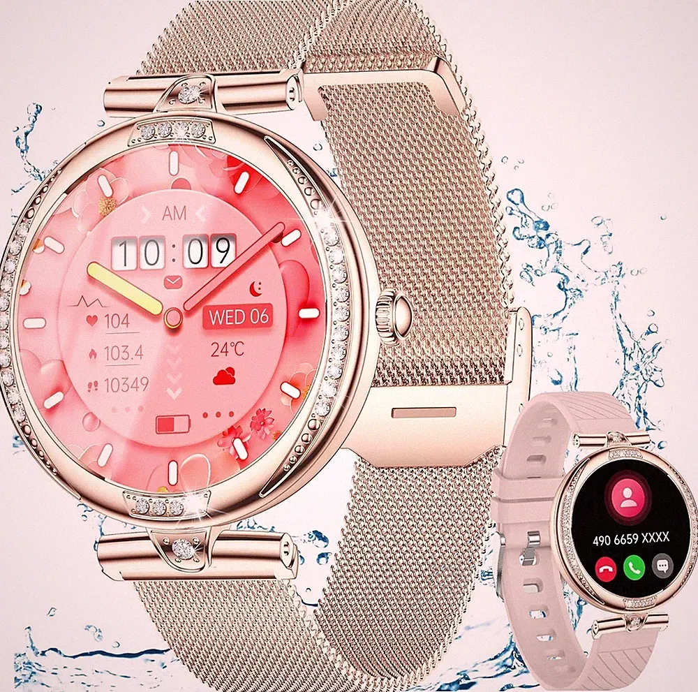 Smartwatch Damen Glitzer mit Telefonfunktion Armbanduhr Watch für Android IOS