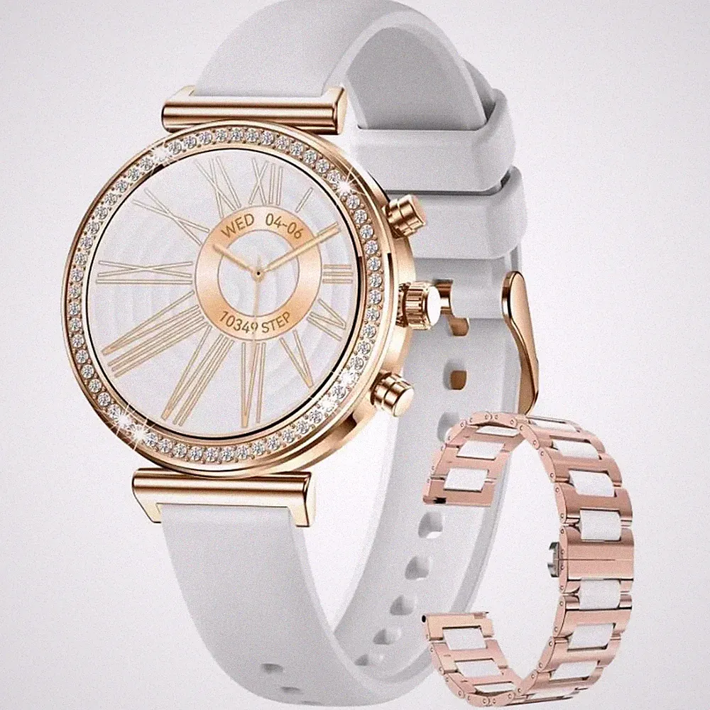Smartwatch Damen Gold Rund Telefonfunktion Fitnessuhr Herzfrequenz Android iOS