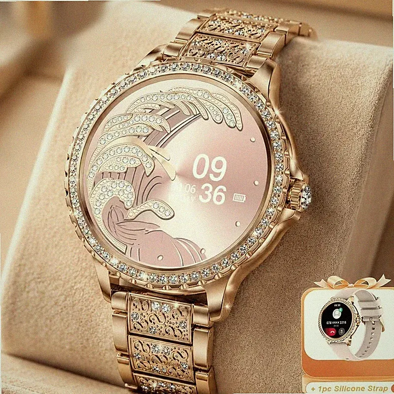 Smartwatch Damen Gold Telefonfunktion Fitnessuhr 100 Sportmodi SpO2 Android iOS