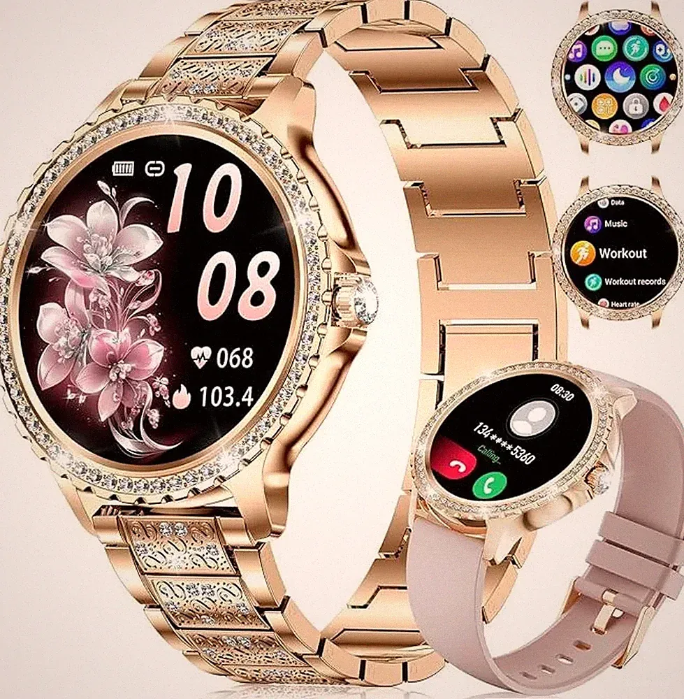 Smartwatch Damen Gold Telefonfunktion Fitnessuhr 100 Sportmodi SpO2 Android iOS