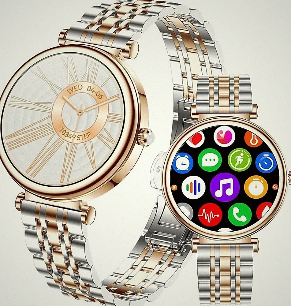 Smartwatch Damen Gold Telefonfunktion Fitnessuhr Herzfrequenz SpO2 Android iOS
