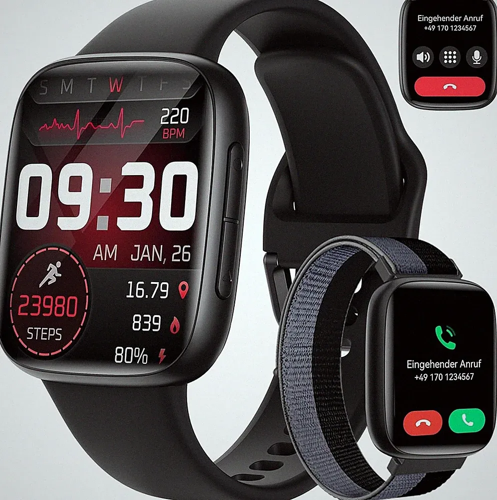Smartwatch Damen Herren, 1,85″ AMOLED Touchscreen, Fitness Tracker Mit Bluetooth