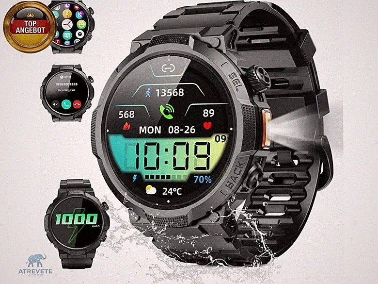 Smartwatch Damen Herren, 1000mAh mit Telefonfunktion