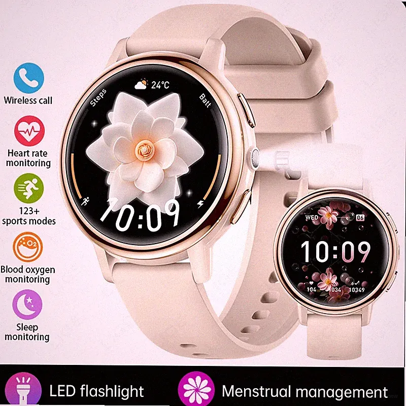 Smartwatch Damen Herren AMOLED Display Bluetooth Anruf Uhr Gesundheit Wecker IOS