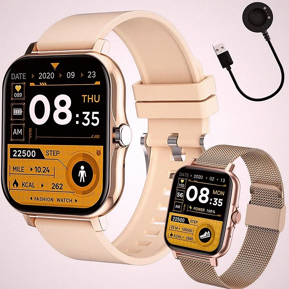Smartwatch Damen Herren Bluetooth Telefonieren Sportuhr Fitness Tracker Gold