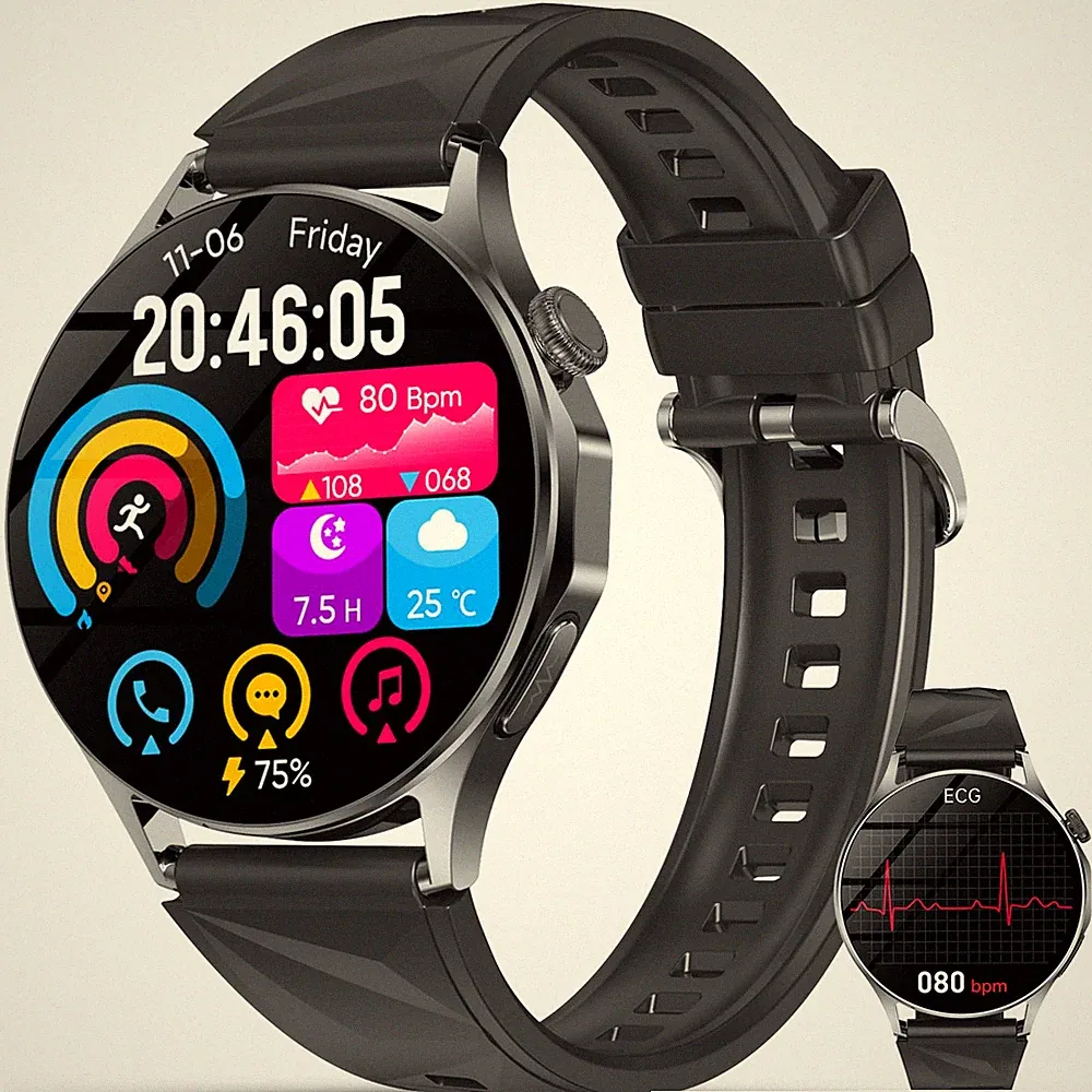 Smartwatch Damen Herren EKG/HRV/Blutdruck, 1.32" AMOLED Gesundheitsuhr