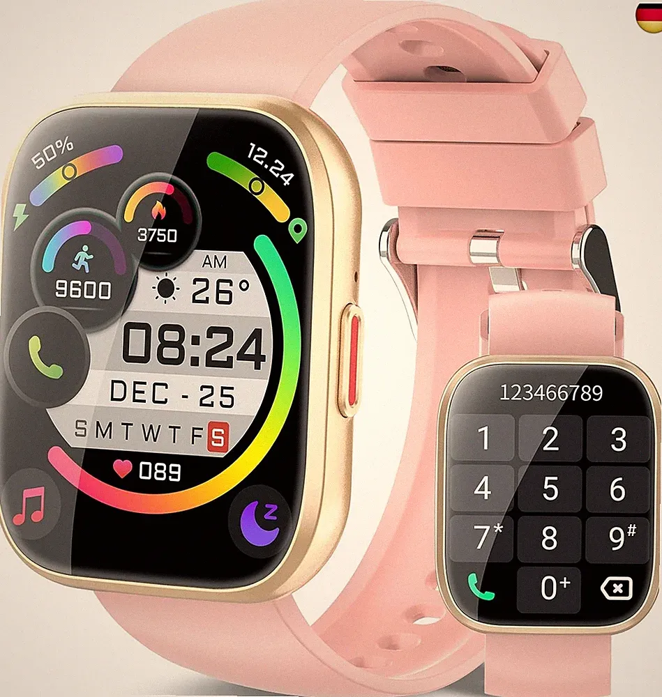 Smartwatch Damen Herren, Fitnessuhr Damen mit Telefonfunktion 1.85" Zoll