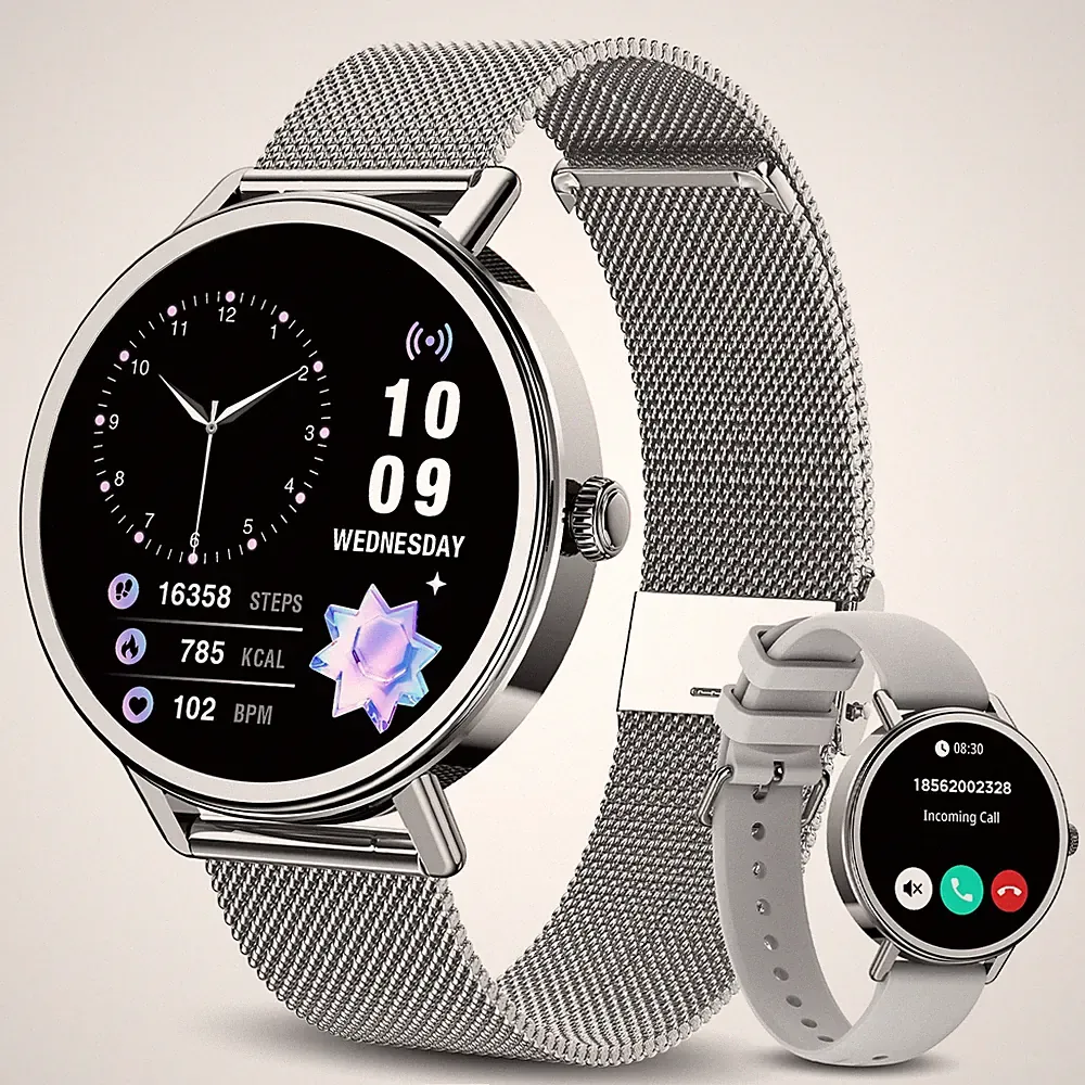 Smartwatch Damen Herren Fitnessuhr mit Telefonfunktion Pulsmesser Schlafmonitor
